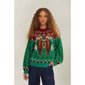 NEW NWT Farm Rio Green Christmas Toucans Knit Sweater Size S